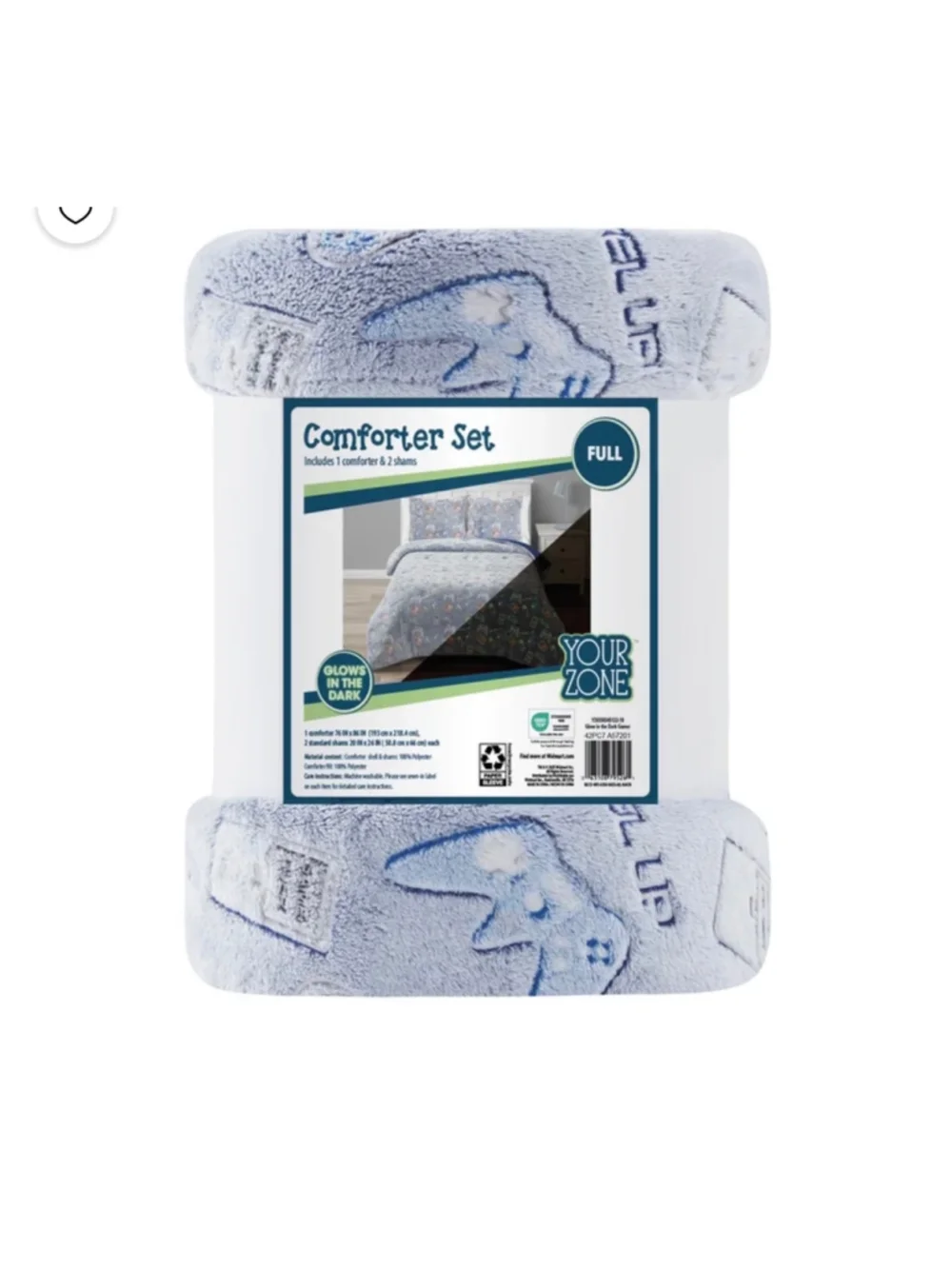 NEW Gamer Comforter Set Full Blue Grey Glow-in-the-Dark